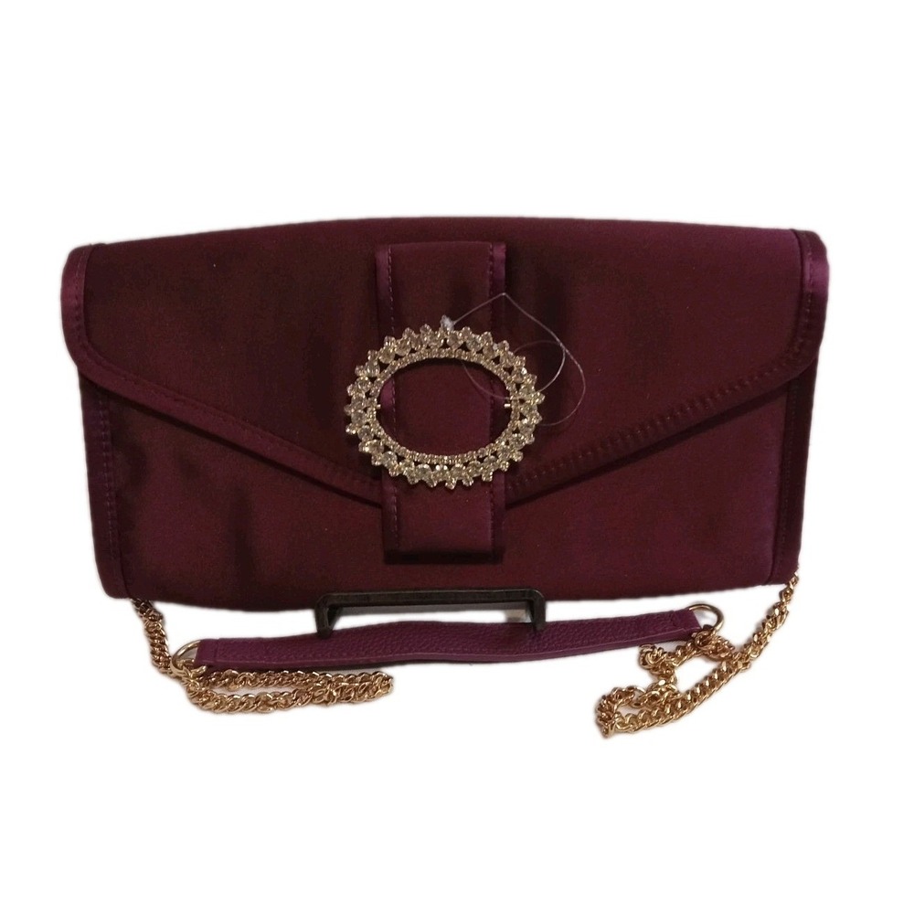 Lilly Pulitzer Evening Satin Rhinestone Buckle Clutch Shoulder Bag Gold Chain